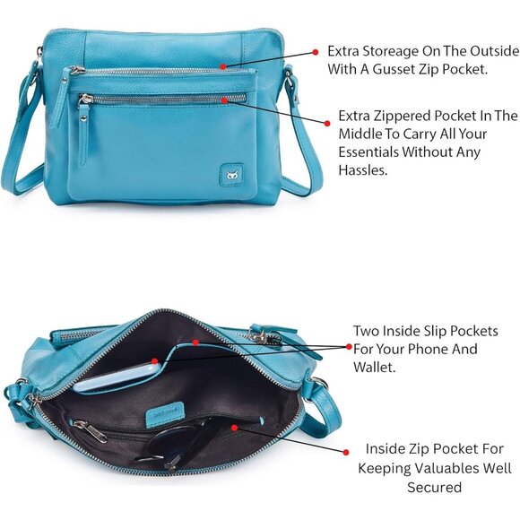 Women Air Blue Imported Leather Polyester Crossbody Sling Shoulder Crossover Bag - Picture 4 of 6